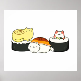 Cute Kawaii Cat lifornia Sushi Roll Poster