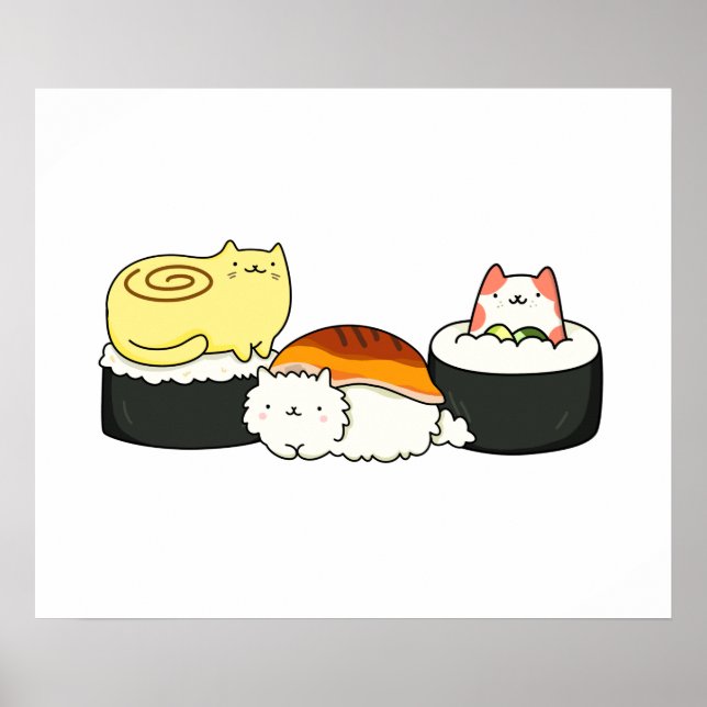 Cute Kawaii Cat lifornia Sushi Roll Poster (Framsidan)
