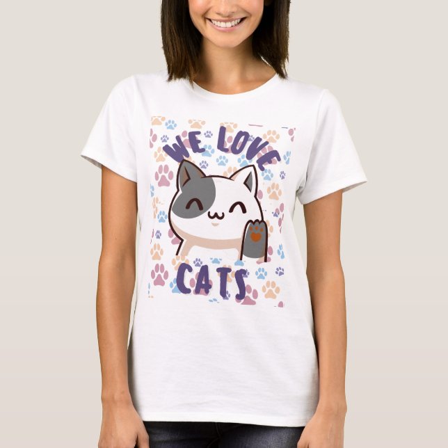 Cute Kawaii CAT Lovers T Shirt (Framsida)