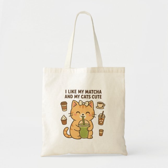 Cute Kawaii Cat med Matcha Grönt Tea Tygkasse (Framsidan)
