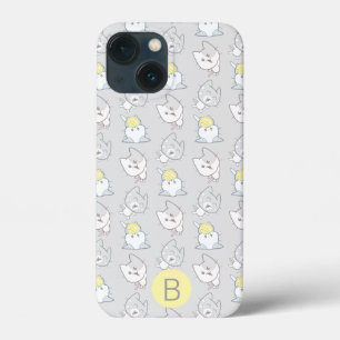 Cute Kawaii Cat Mönster Grått Gult Monogram