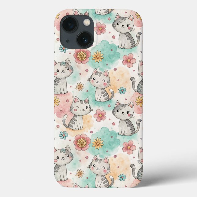 Cute kawaii cat mönster pastel (Baksida)
