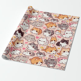 Cute Kawaii Cat Mönster Presentpapper