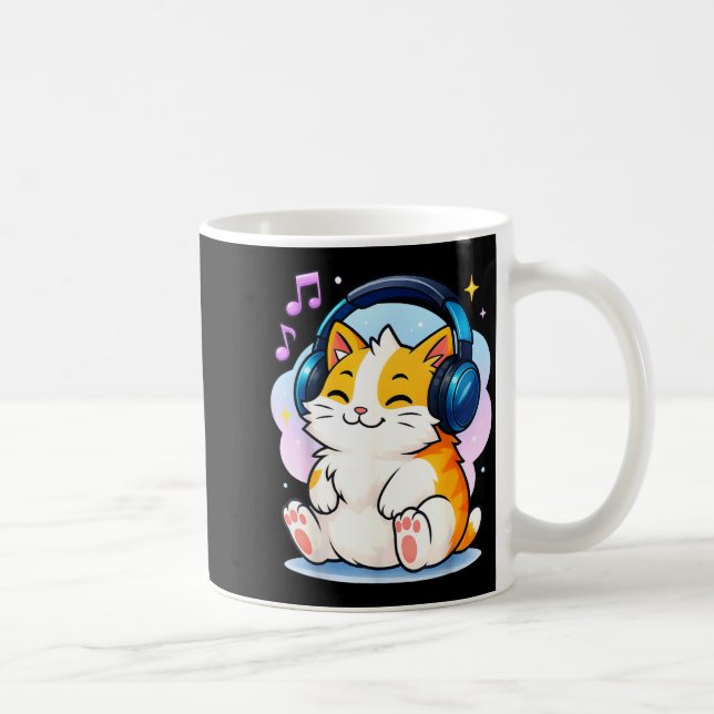 Cute Kawaii Cat Neko Funny Music Kitten Lover K-p  Kaffemugg (Höger)