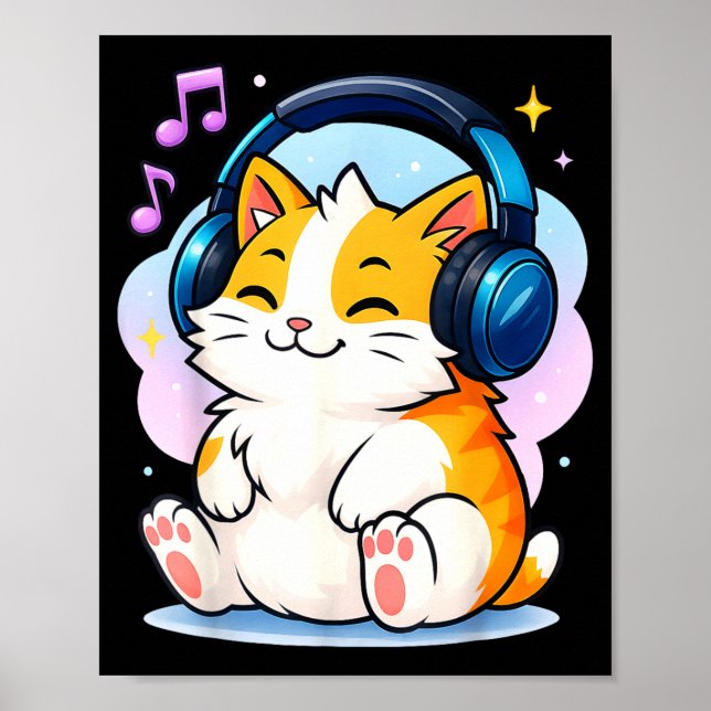 Cute Kawaii Cat Neko Funny Music Kitten Lover K-p  Poster (Framsidan)