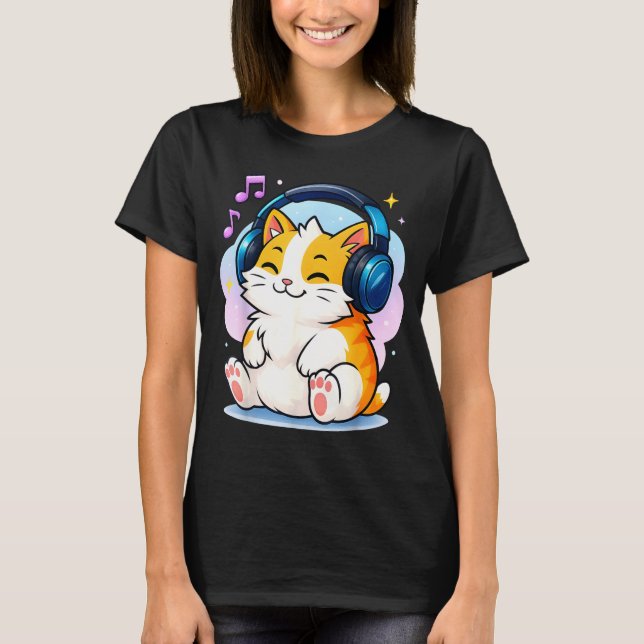 Cute Kawaii Cat Neko Funny Music Kitten Lover K-p  T Shirt (Framsida)
