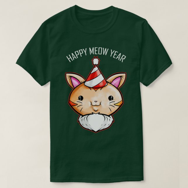 Cute Kawaii Cat Party Hat Lycklig Meow nytt år T Shirt (Design framsida)
