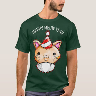 Cute Kawaii Cat Party Hat Lycklig Meow nytt år T Shirt