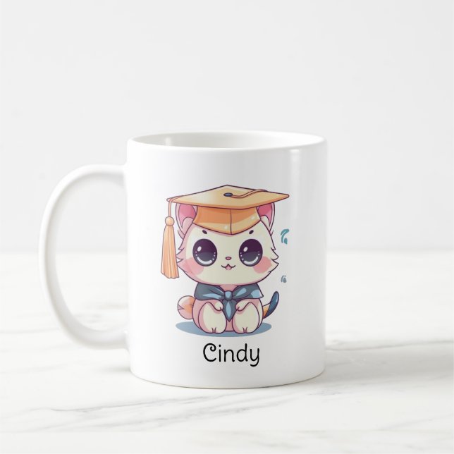 Cute Kawaii Cat Personlig Studenten Kaffemugg (Vänster)