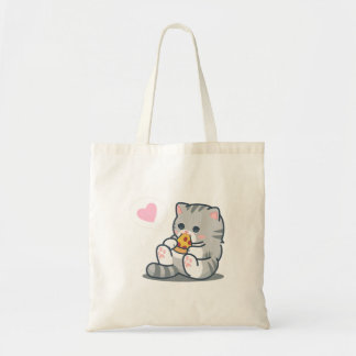 Cute Kawaii Cat Pizza Älskare.png Tygkasse