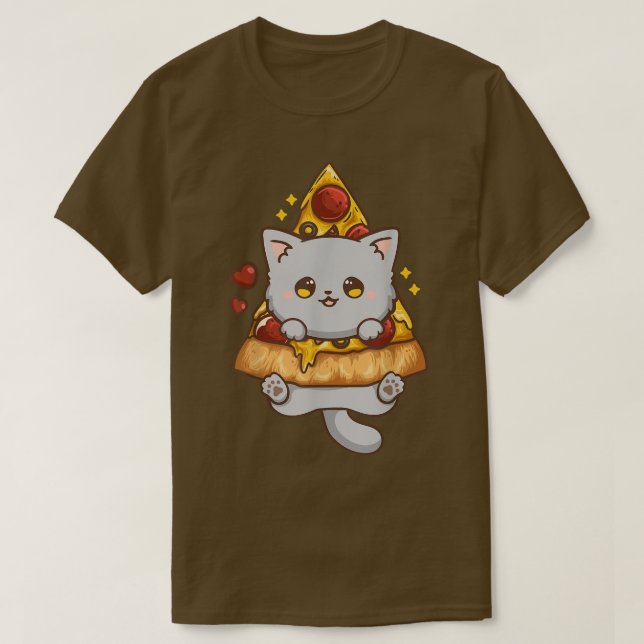 Cute Kawaii Cat Pizza Anime T Shirt (Design framsida)