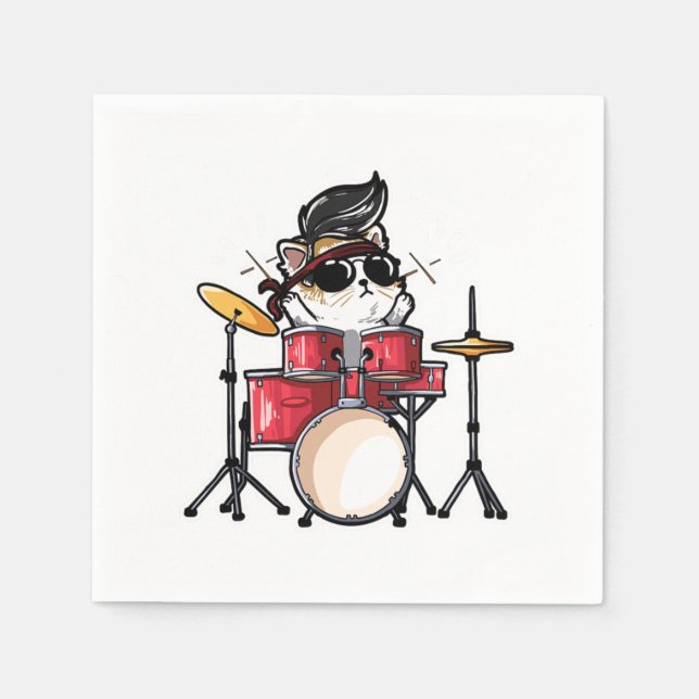 Cute Kawaii Cat Playing Drums Drummer Cats Lover Pappersservett (Framsidan)