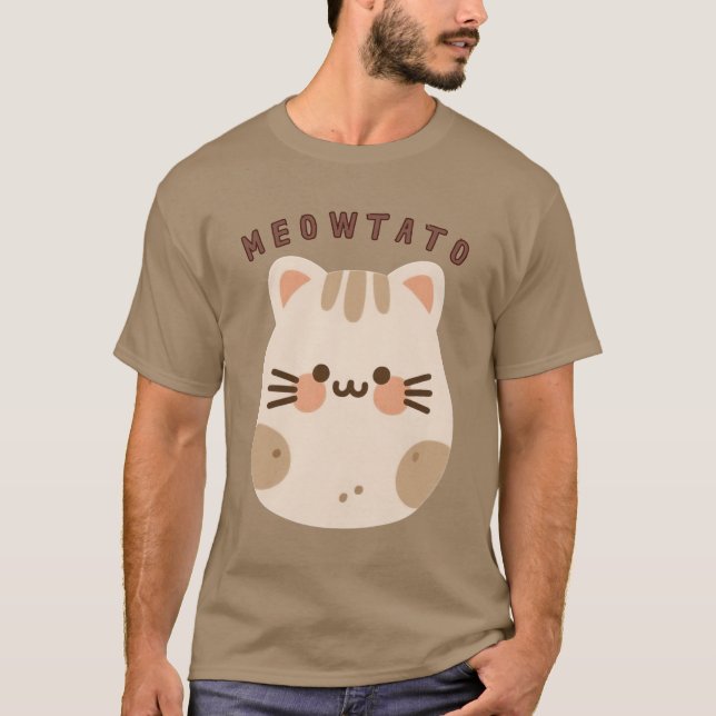 Cute Kawaii Cat Potato Mashup T Shirt (Framsida)