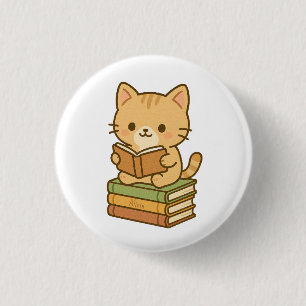 Cute Kawaii Cat Reading a Bok Knapp