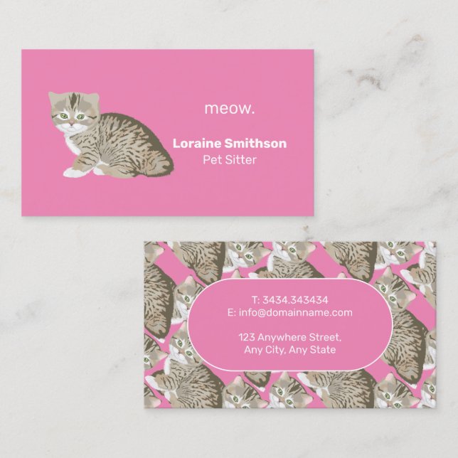 Cute Kawaii Cat Sitter Rosa Visitkort (Fram/baksida)