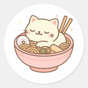 Cute Kawaii Cat Sleeping in Ramen Bowl Runt Klistermärke