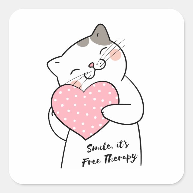Cute Kawaii Cat Smile Fyrkantigt Klistermärke (Framsida)