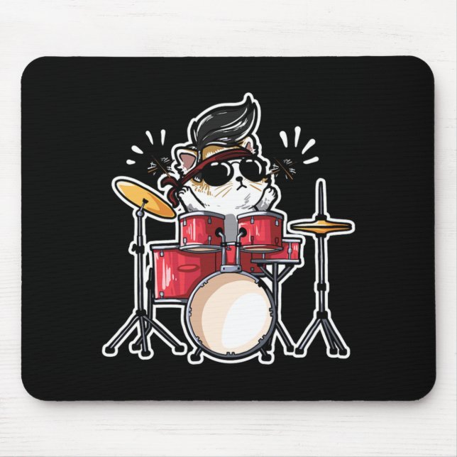Cute Kawaii Cat som spelar upp Drummer Cats Älskar Musmatta (Framsidan)