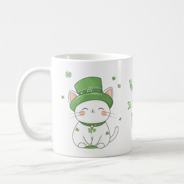 Cute Kawaii Cat St. Patrick's Day Mugg (Vänster)