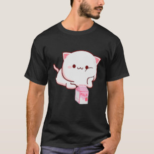 Cute Kawaii Cat Strawberry Mjölk Anime Japansk sat T Shirt