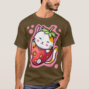 Cute Kawaii Cat Strawberry Mjölk Japans Anime Wom T Shirt