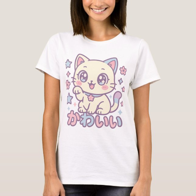 Cute Kawaii Cat T-Shirt | Japanska Streetwear Past (Framsida)