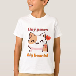 Cute Kawaii Cat "Tiny Tassar Big Hearts" T-shirt