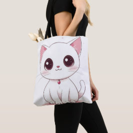 Cute Kawaii Cat Tote Bag Adsible Kattunge Skriv ut Tygkasse
