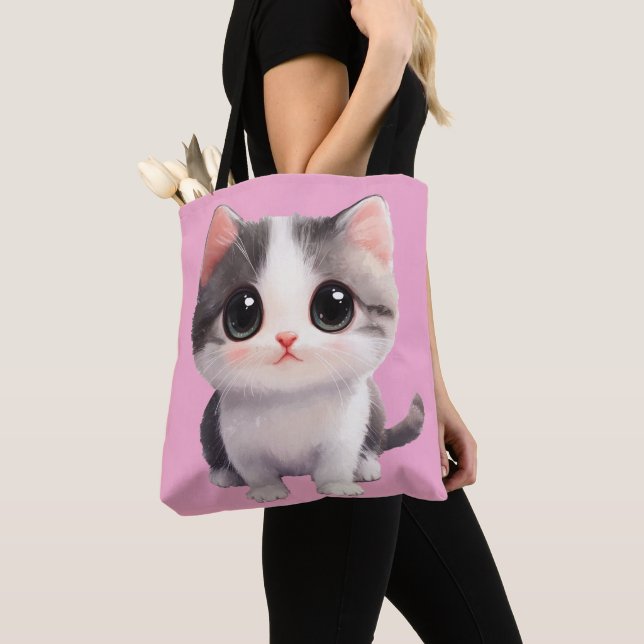 Cute Kawaii Cat Tote Bag - Adsible & Snyggt Gift Tygkasse (Närbild)