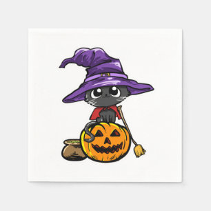 Cute Kawaii Cat Witch Pumpkin Halloween Cat Lover Pappersservett