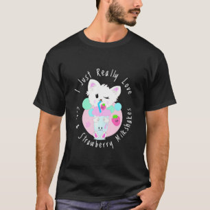 Cute Kawaii Cat with funny Strawberry Milkshake T Shirt