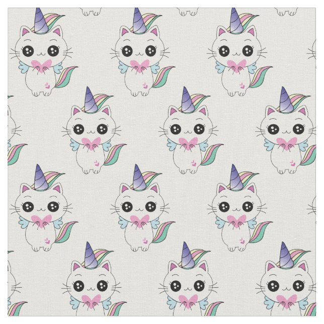 Cute Kawaii Caticorn Unicorn Mönster Tyg (Närbild)