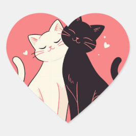 Cute Kawaii Cats Cuddling with Hearts Hjärtformat Klistermärke