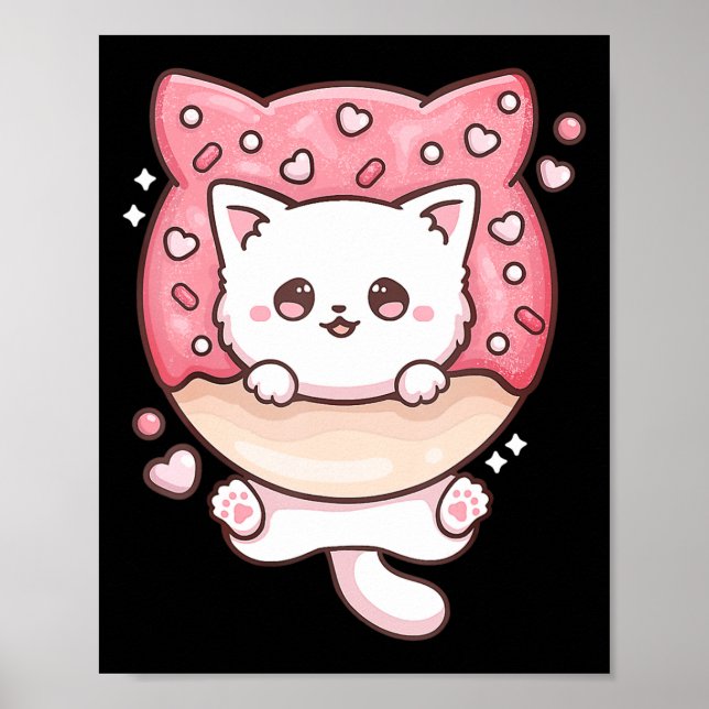 Cute Kawaii Cats Donut Anime Älskare Otaku Roligt  Poster (Framsidan)