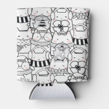 Cute Kawaii Cats in Black and White med Rosa