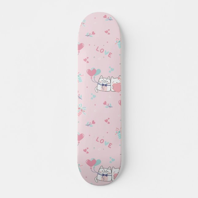 Cute Kawaii Cats med hjärter Mini Skateboard Bräda 18,5 Cm (Framsida)