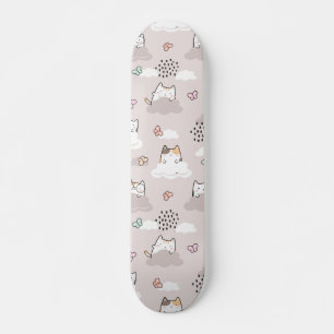 Cute Kawaii Cats med moln och fjärilar Mini Skateboard Bräda 18,5 Cm