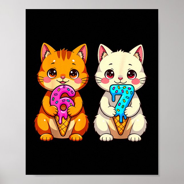 Cute Kawaii Cats Neko 67 Drip Meme Funny Six Seven Poster (Framsidan)