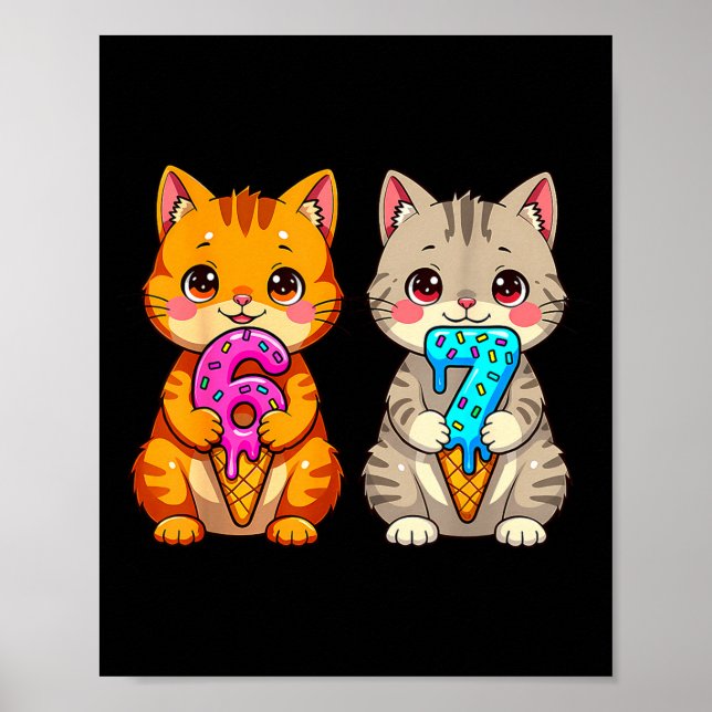 Cute Kawaii Cats Neko 67 Drip Meme Funny Six Seven Poster (Framsidan)
