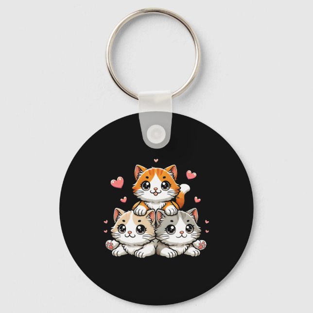 Cute Kawaii Cats Neko Funny Kitten Cat Lover Gift Nyckelring (Framsida)