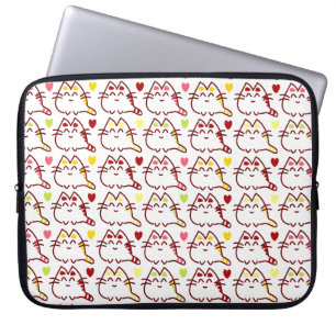 Cute Kawaii Cats och Hearts Mönster Laptop Fodral