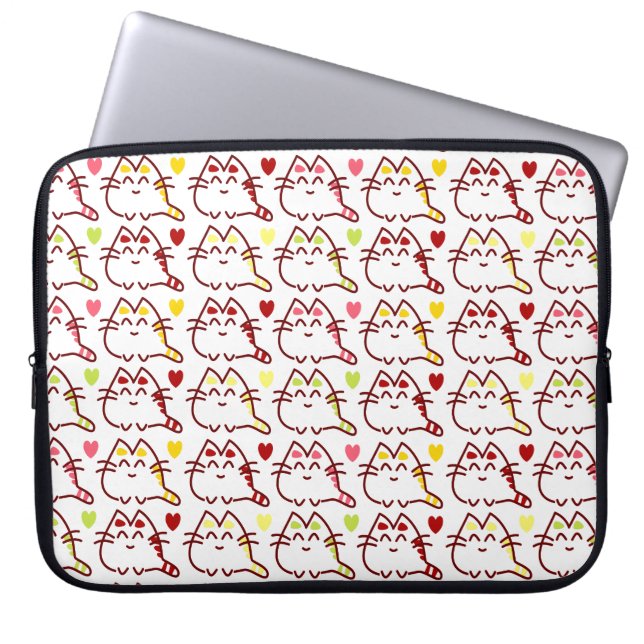Cute Kawaii Cats och Hearts Mönster Laptop Fodral (Framsidan)