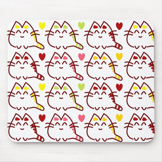Cute Kawaii Cats och Hearts Mönster Musmatta (Framsidan)