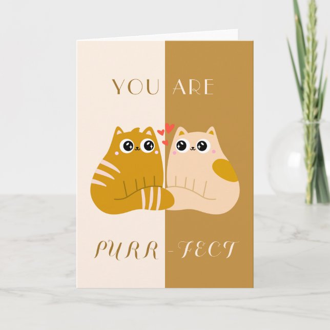 Cute Kawaii Cats på Kärlek Valentindagen Pun Cream Kort (Framsida)