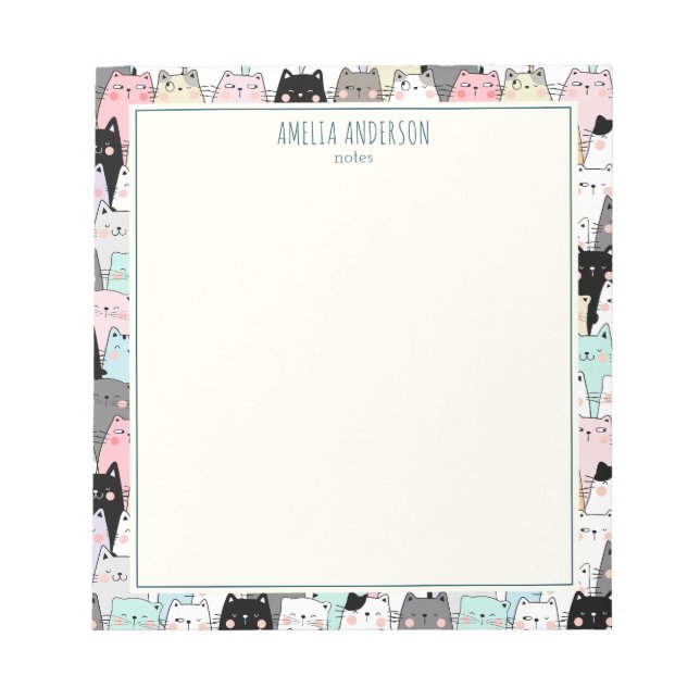 Cute Kawaii Cats Pattern Personalize Name Anteckningsblock (Framsida)