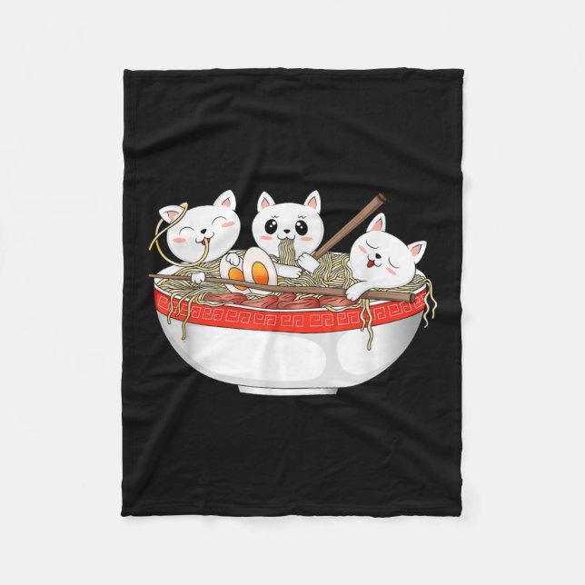 Cute Kawaii Cats Ramen Noodles Anime Japansk katt Fleecefilt (Framsidan)