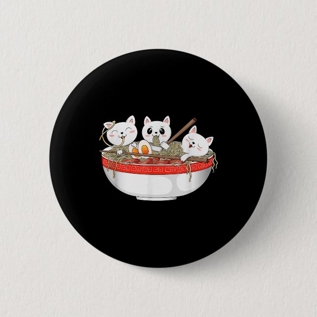 Cute Kawaii Cats Ramen Noodles Anime Japansk katt Knapp (Framsida)