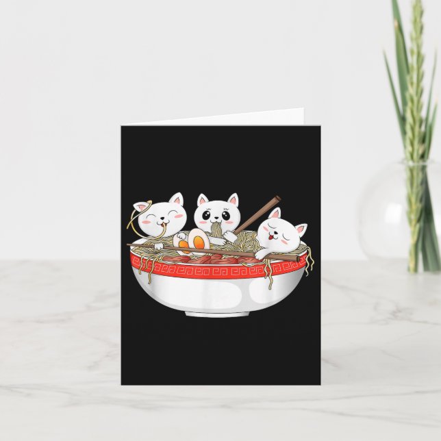 Cute Kawaii Cats Ramen Noodles Anime Japansk katt Kort (Framsida)