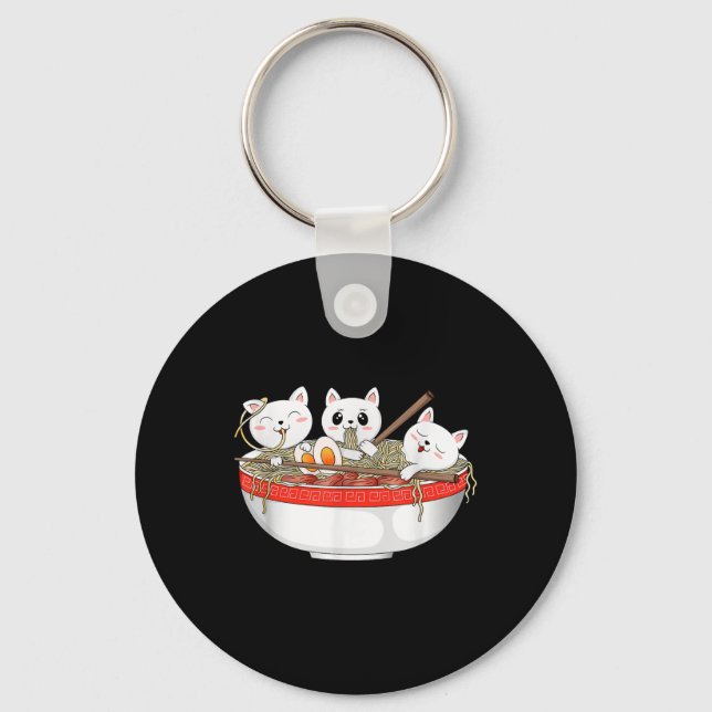 Cute Kawaii Cats Ramen Noodles Anime Japansk katt Nyckelring (Framsida)