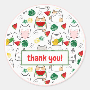 Cute Kawaii Cats Tropical Watermelon Tack Runt Klistermärke